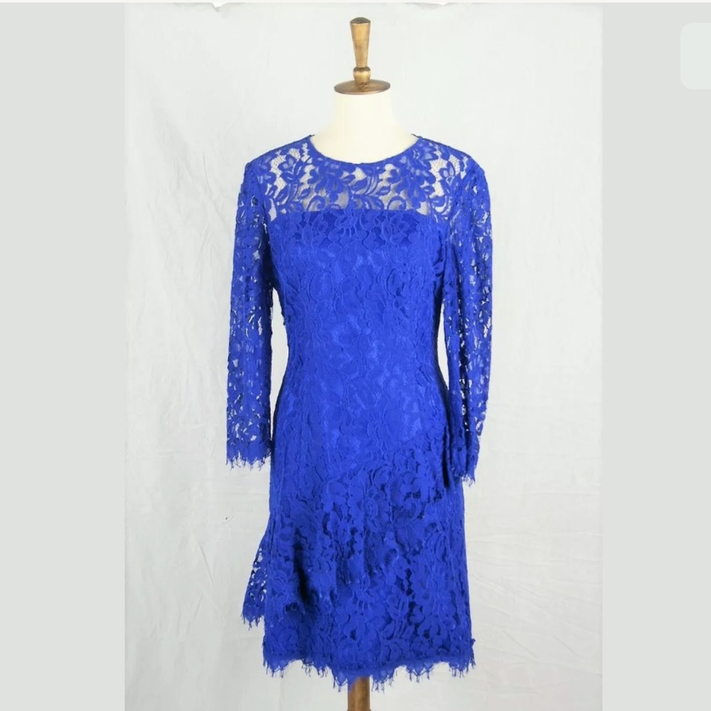 Eliza J Blue Lace Tiered Ruffle Aline Dress 10